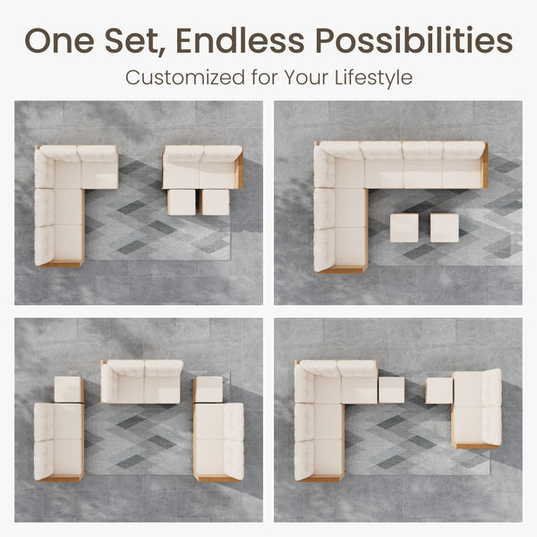 8-Seat Patio Modular Sofa Set with Lift Top Table
