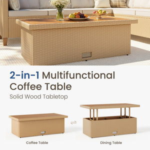 8-Seat Patio Modular Sofa Set with Lift Top Table