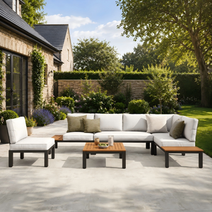 L Shaped Outdoor Corner Sofa Set Metal Frame Patio Sectional with Cushions