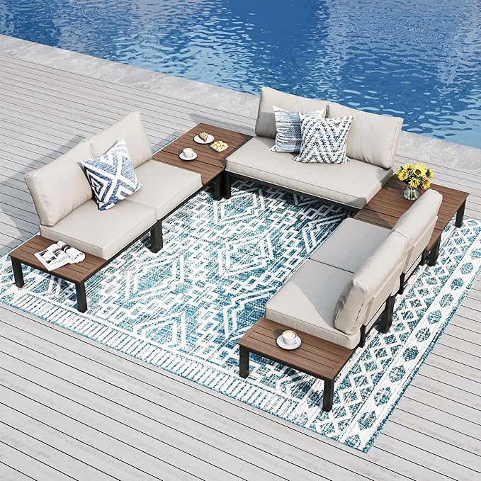 U Shaped Outdoor Corner Sofa Set Metal Frame Patio Sectional with Cushions