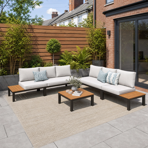 L Shaped Outdoor Corner Sofa Set Metal Frame Patio Sectional with Cushions
