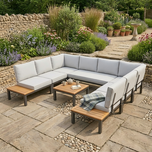 U Shaped Outdoor Corner Sofa Set Metal Frame Patio Sectional with Cushions