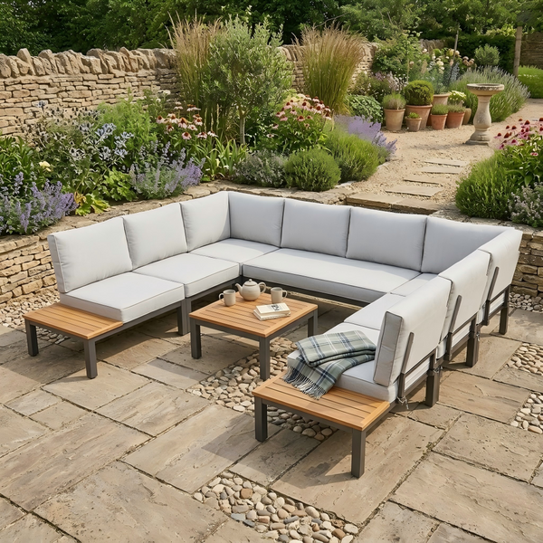 U Shaped Outdoor Corner Sofa Set Metal Frame Patio Sectional with Cushions