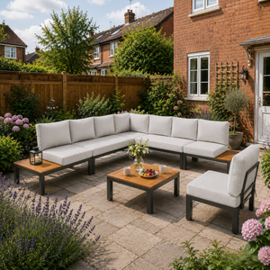 L Shaped Outdoor Corner Sofa Set Metal Frame Patio Sectional with Cushions