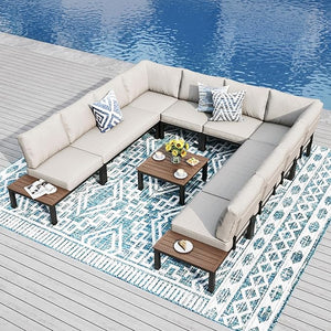 U Shaped Outdoor Corner Sofa Set Metal Frame Patio Sectional with Cushions