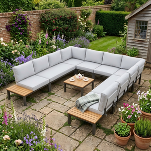 U Shaped Outdoor Corner Sofa Set Metal Frame Patio Sectional with Cushions