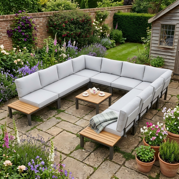 U Shaped Outdoor Corner Sofa Set Metal Frame Patio Sectional with Cushions