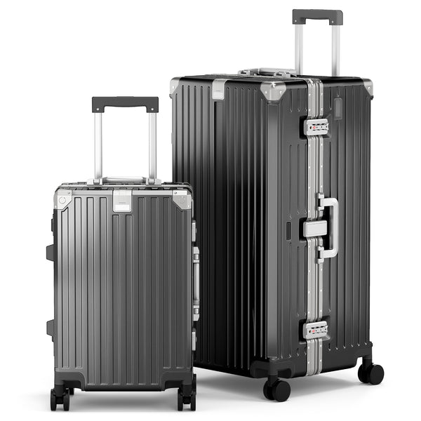 2-Piece PC Hard Shell Trunk Suitcase Set with Aluminium Frame & TSA Lock