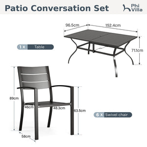 Veranda 6-Seater Outdoor Dining Set with 150cm Rectangular Steel Table