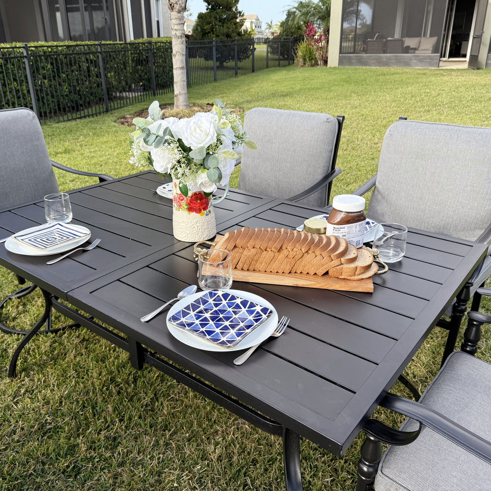 6-Seat Outdoor Metal Garden Dining Table with Umbrella Hole