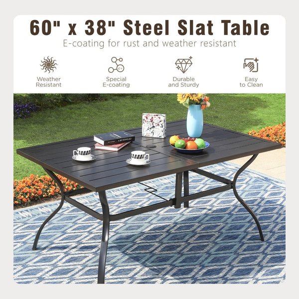 Rectangle Patio Table and 6 Stackable Chairs 7-Piece Metal Outdoor Patio Dining Sets