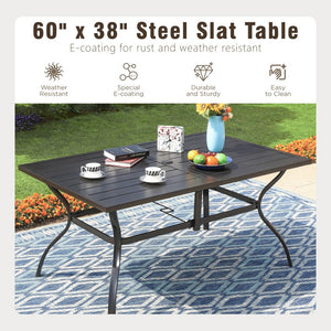Rectangle Patio Table and 6 Stackable Chairs 7-Piece Metal Outdoor Patio Dining Sets