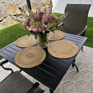 94cm Metal Square Slat Patio Dining Table with Umbrella Hole