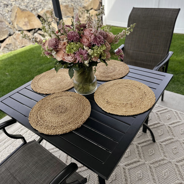 94cm Metal Square Slat Patio Dining Table with Umbrella Hole