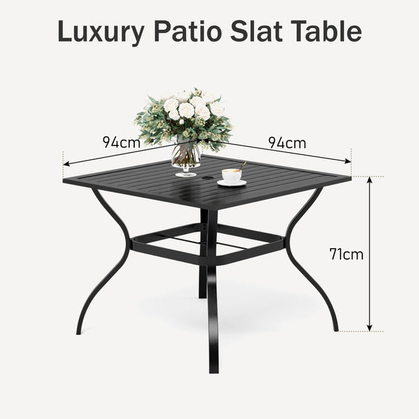94cm Metal Square Slat Patio Dining Table with Umbrella Hole