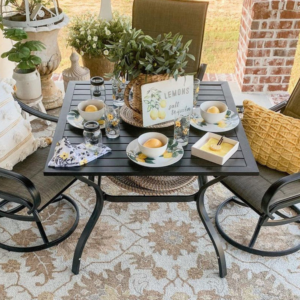 94cm Metal Square Slat Patio Dining Table with Umbrella Hole