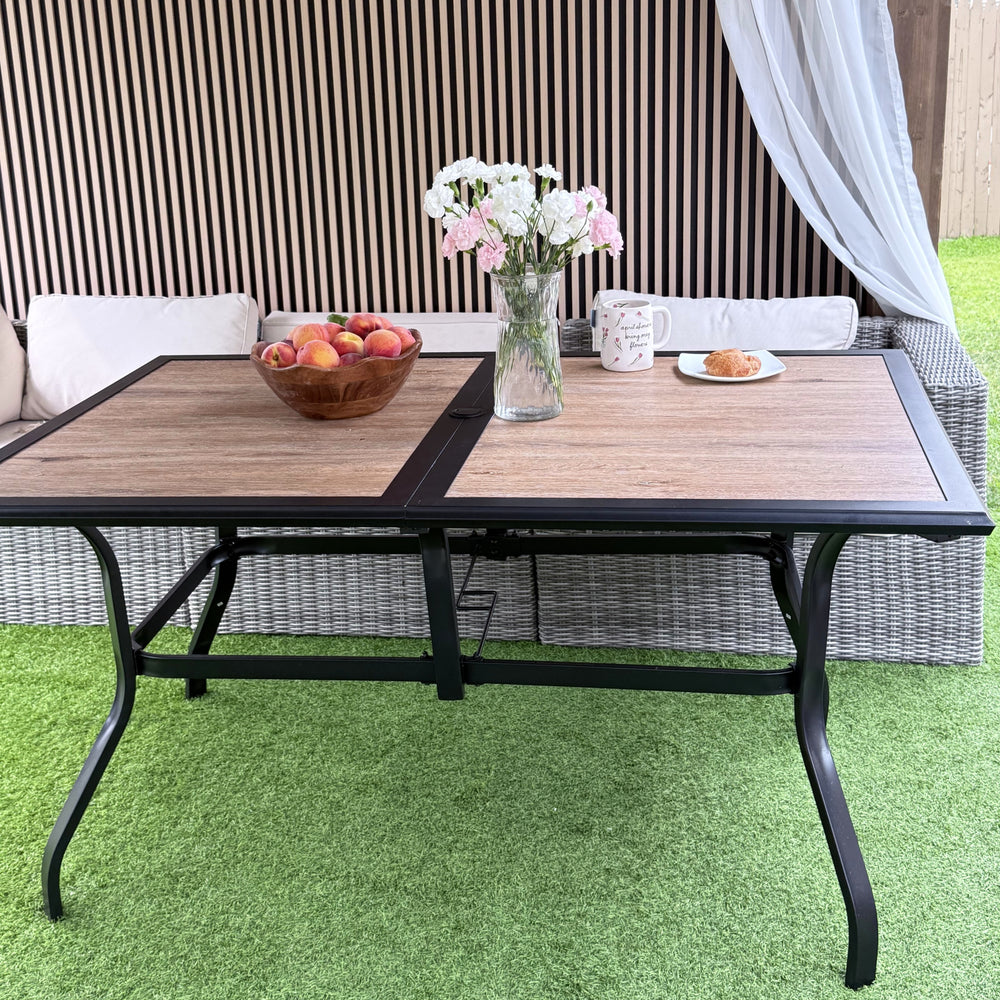Wood-look PVC Rectangle Steel Patio Dining Table