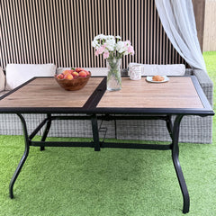 Wood-look PVC Rectangle Steel Patio Dining Table