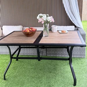 Wood-look PVC Rectangle Steel Patio Dining Table