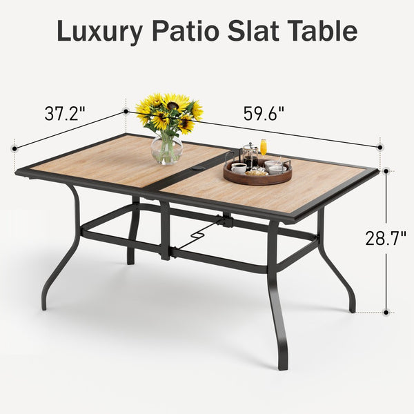 Wood-look PVC Rectangle Steel Patio Dining Table