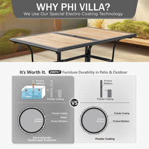 Wood-look PVC Rectangle Steel Patio Dining Table