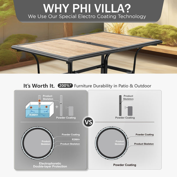Wood-look PVC Rectangle Steel Patio Dining Table
