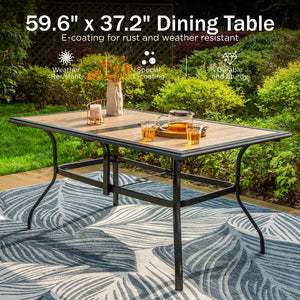 Wood-look PVC Rectangle Steel Patio Dining Table