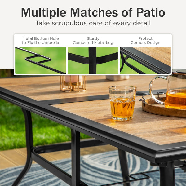Wood-look PVC Rectangle Steel Patio Dining Table