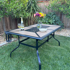 Geometric Wood-look Patio Dining Table with Umbrella Hole