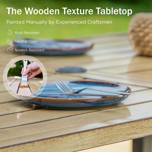 Garden Dining Set 6 Seater Teak-Grain Garden Table And Rattan Chairs