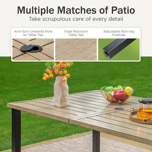 Garden Dining Set 6 Seater Teak-Grain Garden Table And Rattan Chairs