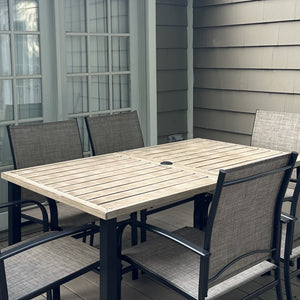 Garden Dining Set 6 Seater Teak-Grain Garden Table And Rattan Chairs