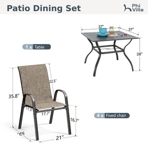 5-Piece Garden Dining Set with Textilene Stackable Chairs and Metal Square Table