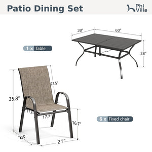 7-Piece Garden Dining Set with Textilene Extra-High Stackable Chairs and Metal Table