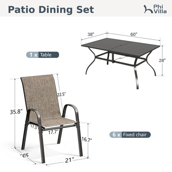 7-Piece Garden Dining Set with Textilene Extra-High Stackable Chairs and Metal Table