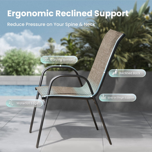 Textilene Extra-High Ergonomic Stackable Patio Dining Chairs