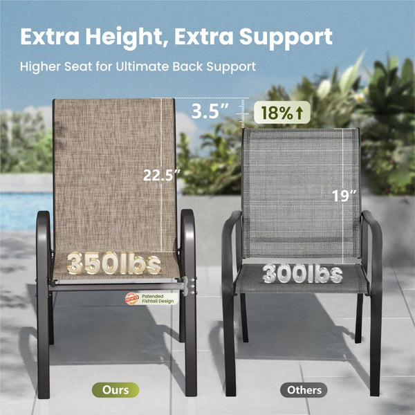 Textilene Extra-High Ergonomic Stackable Patio Dining Chairs