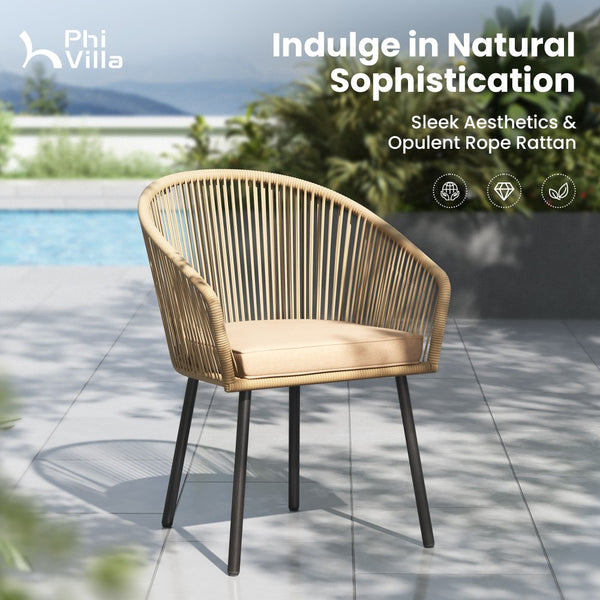 Catalina 4-Seater Dining Set Contemporary Rope Chairs & Metal Square Table