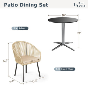 Catalina 4-Seater Dining Set Contemporary Rope Chairs & Sleek Bauhaus Table