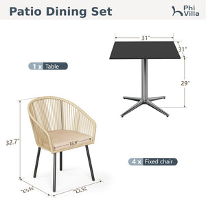 Catalina 4-Seater Dining Set Contemporary Rope Chairs & Sleek Bauhaus Table