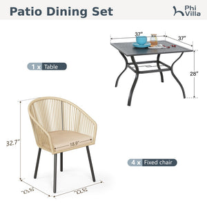 Catalina 4-Seater Dining Set Contemporary Rope Chairs & Metal Square Table