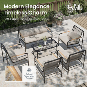Metal Garden Sofa Set with Thick Cushions and Coffee Table
