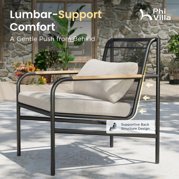 Metal Garden Sofa Set with Thick Cushions and Coffee Table