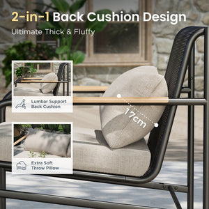 Metal Garden Sofa Set with Thick Cushions and Coffee Table