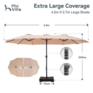 4.5m Double-Sided Patio Extra Large Twin Umbrella with Base