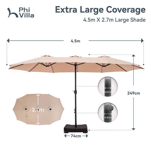 4.5m Double-Sided Patio Extra Large Twin Umbrella with Base