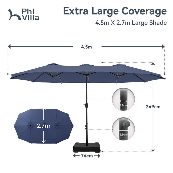 4.5m Double-Sided Patio Extra Large Twin Umbrella with Base