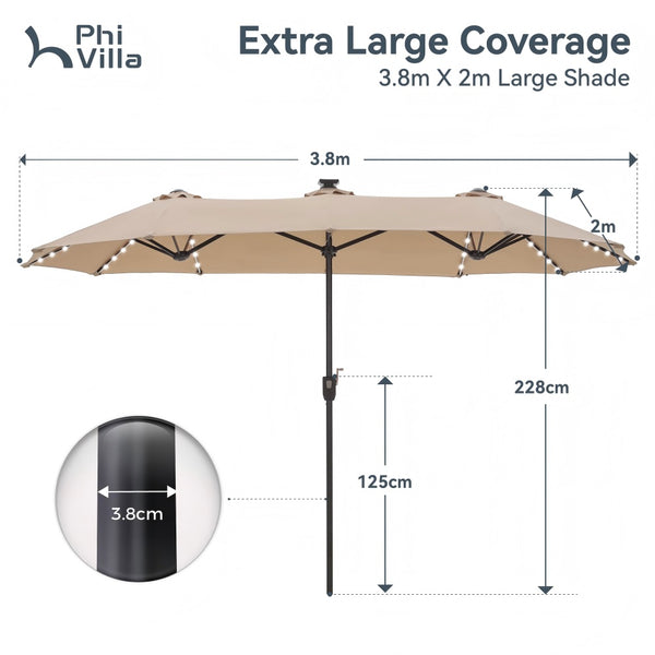 4m Large Double-Sided Patio Umbrella with Solar Powered LED Lights