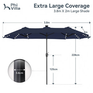 4m Large Double-Sided Patio Umbrella with Solar Powered LED Lights