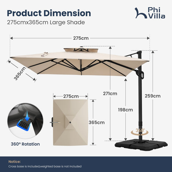 2.75 x 3.65m Cantilever Garden Parasol